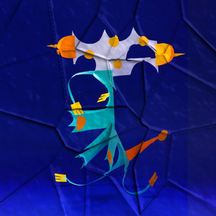 The same figure crushed into creased paper facets