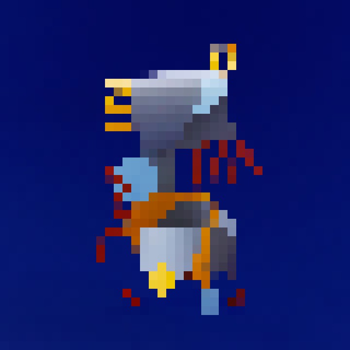 The same totem rebuilt from big chunky pixels